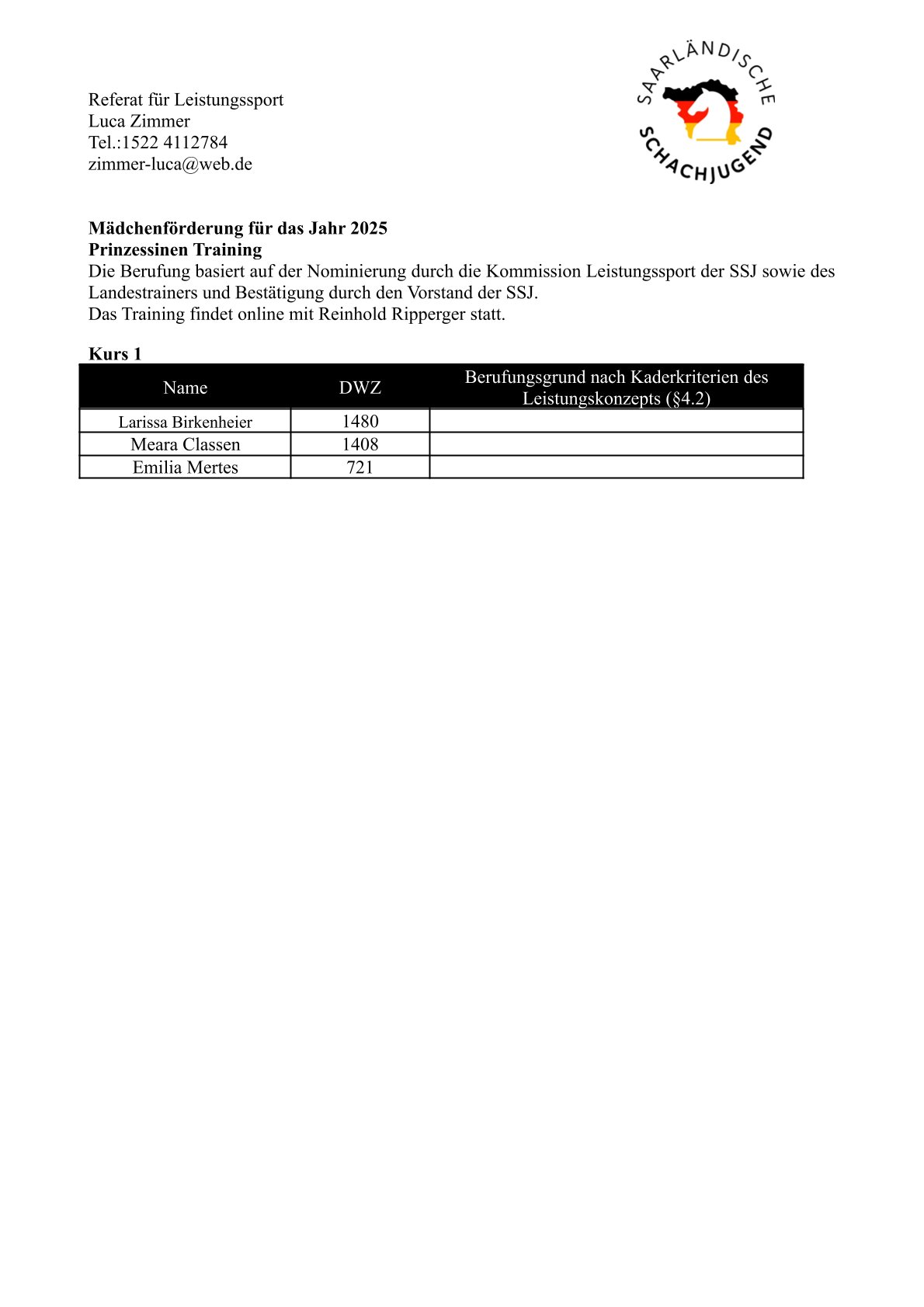 Prinzessinnen Einteilung 26