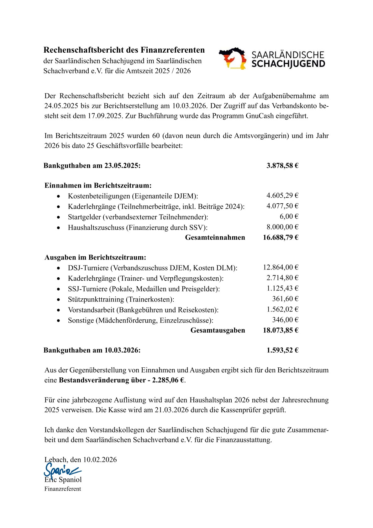 Rechenschaftsbericht SSJ Finanzreferent Spaniol Eric